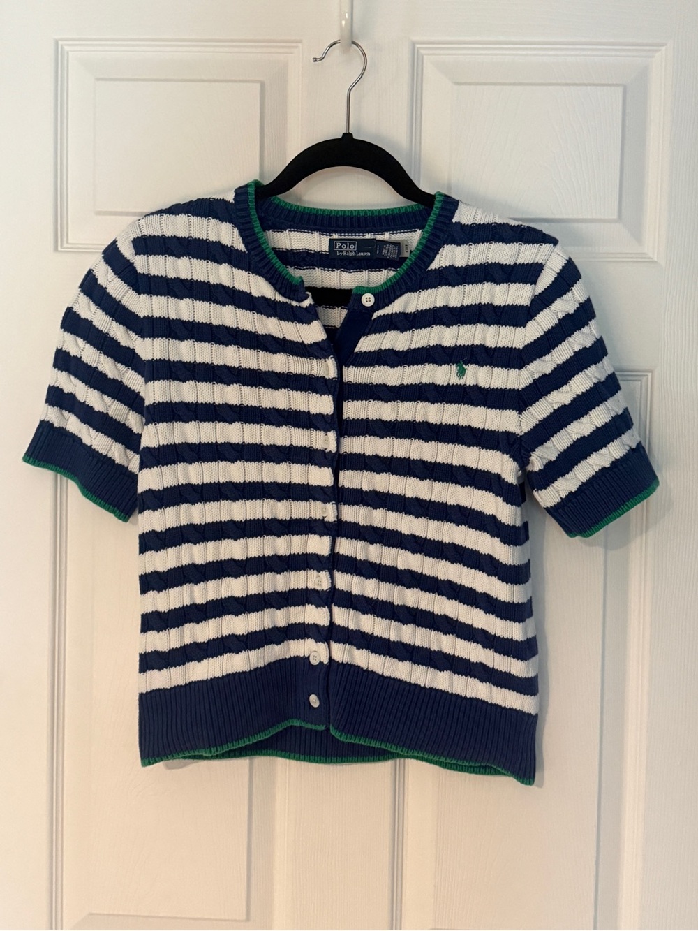 Polo by Ralph Lauren Navy, White & Green Striped cotton Knit Cardigan size LG